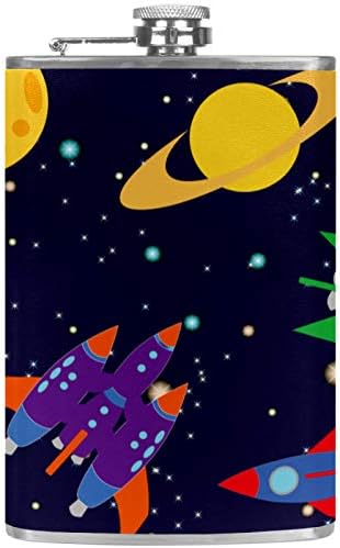 Фляжка за Алкохол от Неръждаема Стомана Запечатани с Фуния 7,7 унция в Кожа Джоба една Чудесна Идея за подарък Фляжка - Космически Планета
