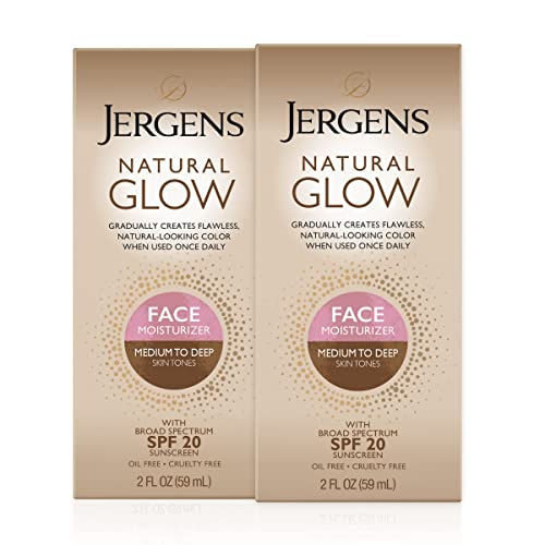 Лосион за самостоятелно слънчеви бани Jergens Natural Glow Face SPF 20 За тен без слънце, Овлажняващ крем за кожа, средни и дълбоки нюанси, Ежедневен Слънцезащитен крем за лице, Б?