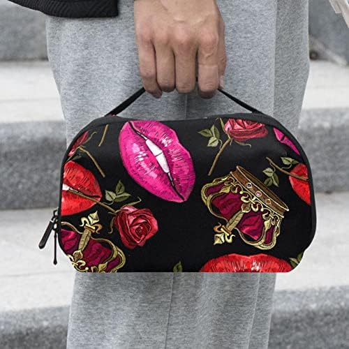 Дамски косметичка с червени уста, розова корона, дамски скъпа модерна дамска чанта, водоустойчив косметичка, голям пътна чанта