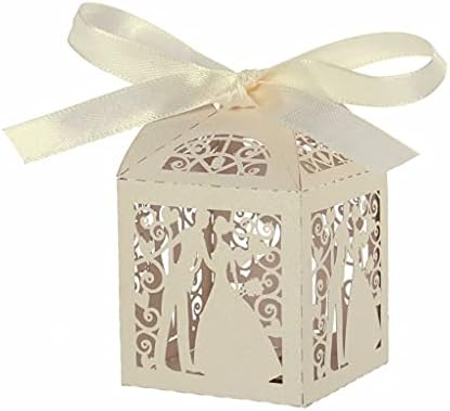 WSSBK Дизайн на сватбени бонбони за двойки, подаръчни кутии за шоколадови бонбони с лентови вериги декорация за маса
