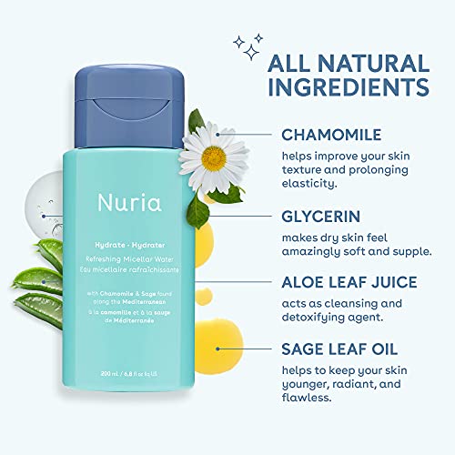 Nuria - Хидратиращ Освежаваща Мицеллярная вода за отстраняване на грим, без изплакване с масло от листа от градински чай, лайка и сок от листата