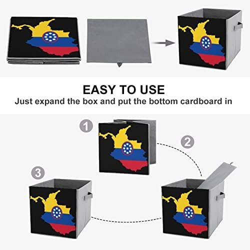 Флаг Карта Колумбия Сгъваема Кутия за Съхранение на Кубчета от плат 11-Инчови Сгъваеми Кутии За Съхранение с Дръжки