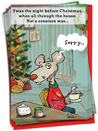 NobleWorks Комплект от 12 Коледни картички с Конвертами, Хумористичен Празнична кутия за мъже и жени (1 Дизайн, 12 картички) - No More Stirning Mouse B1805