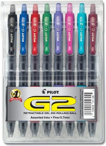 Гел химикалки PILOT G2 Premium Еднократна употреба с Разтегателен шариковыми топки, Fine Point, Мастило, различни цветове, 8 опаковки (31128)