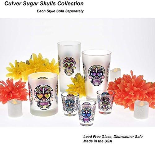 Луксозен охладител-чаша Culver Sugar Skulls, украсени с матови черепи, 15 грама, Комплект от 4