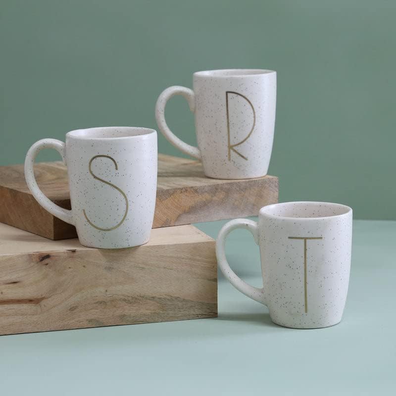 Pinch of pretty Ceramic Mug T, Керамични Кафеена Чаша с Инициали, Безопасна за микровълнова печка Кафеена Чаша обем 8,5 Унции, Идеална за офис и домашна употреба, Бял