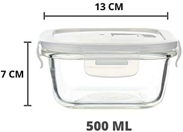 Контейнер за съхранение на хранителни продукти от borosilicate квадратен стъкло Femora с Вентилационния капак - 500 МЛ_1200 МЛ, Комплект от 2