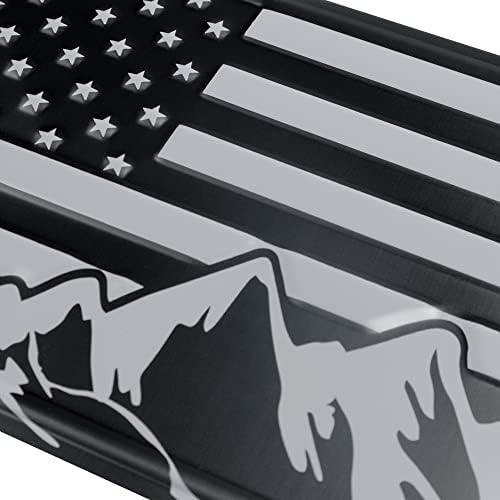 Американски флаг с Планински Номер знак. Перлено бял 3D алуминий (черен на матово-черен)