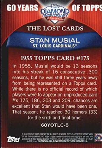2011 Topps 60 Years Of Topps The Lost Cards #60YOTLC-5 Бейзболна картичка Стан Музиала Сейнт Луис Кардиналс NM-MT