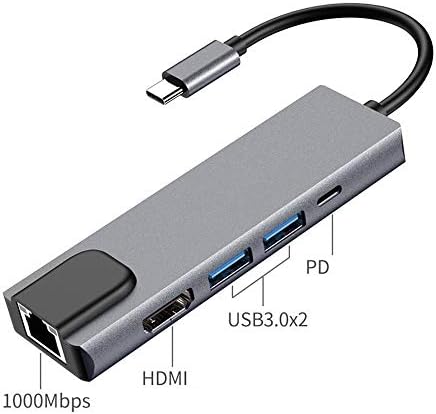 ZPLJ Високоскоростен 5 в 1 C Адаптер USB-хъб с Ethernet порт 4K, HDMI, 2 USB 3.0 Поддръжка за зареждане на PD, която е Съвместима