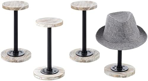 Настолна Поставка за шапки MyGift, Потертое Луксозно Побеленное дърво и индустриална матова черна Метална тръба, свободно стояща Закачалка