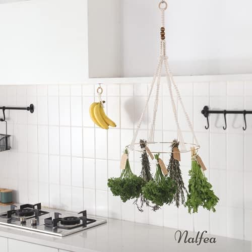 Сушилня за билки, Сушене на цветя - Сушилня за билки в стил бохо за кухня с една кука за банани - Мобилни Подвесная простор