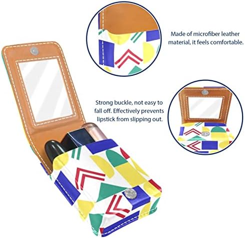 ORYUEKAN Калъф за червило за грим, чанта за червило с огледало, преносим калъф за съхранение червило, органайзер за блясък за устни, Модерен цветен геометричен модел, из