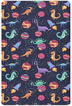Детска Чаршаф, Скъпа Детска Чаршаф с Динозавром-Динозавром от Космическата Ракета за Стандартни легла и Матраци за деца, 28x52 Инча