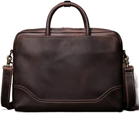 GPPZM Реколтата, Чанти, чанта, Мъжка чанта на рамото от естествена кожа, Мъжки Кафяв Ежедневна чанта за лаптоп 15,6 (Цвят: