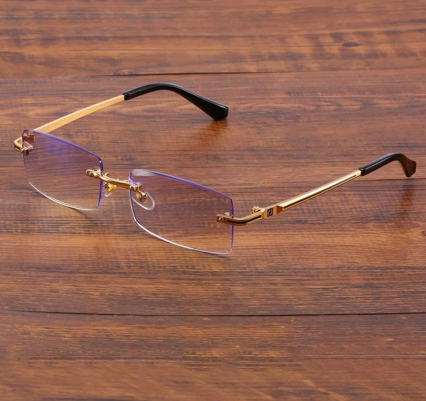 ET Flex - Антисиневой светлина, най-новите оптични очила в метална дизайнерска ръбове, без рамки, мъжки и женски, UV-400 злато