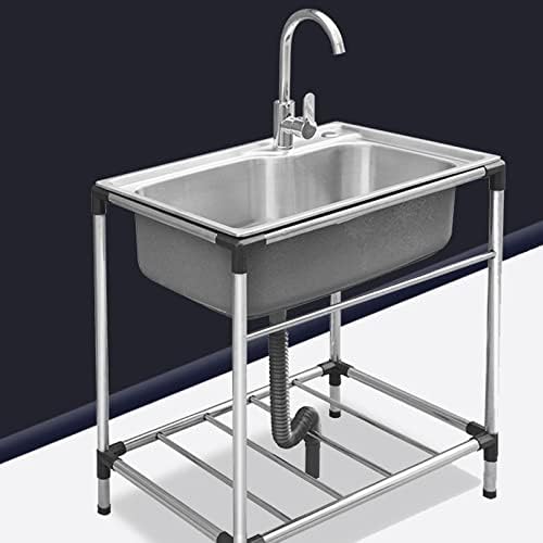 Кухненска мивка от неръждаема стомана, търговски гараж с мивка, свободно стояща вътрешна индустриална мивка, 1 отделение за пране