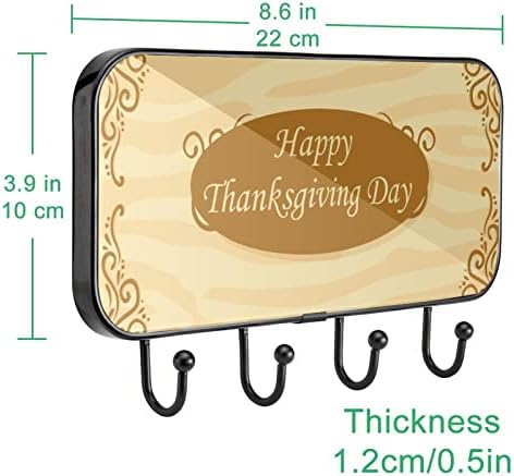 Граница на Деня на Благодарността с дървени принтом Закачалка за дрехи Монтиране на стена, Входна Закачалка за дрехи с 4 Куки