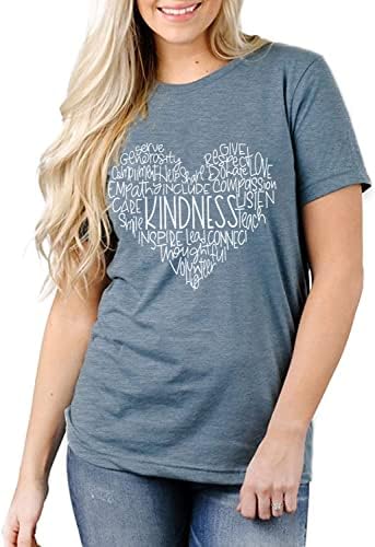 Дамски ризи Доброта Love Heart Графични Тениски С Вдъхновяващи Принтом Букви Be Kind Смешни Ежедневни Блузи С Къс Ръкав