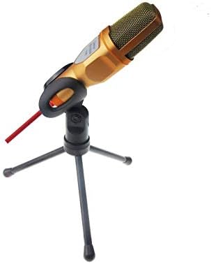 Кондензаторен микрофон QWERTG с приставка адаптер 3,5 мм за домашна употреба, с настолен статив, Микрофон за пеене на живо и на запис за подкаст (Цвят: жълт)