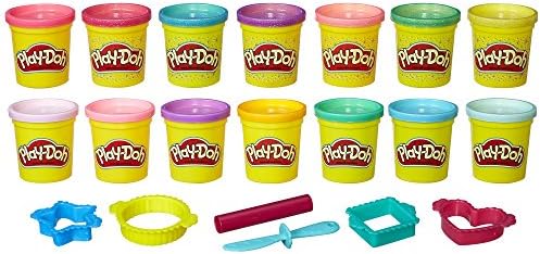 Комплект кутии Play-Doh Sparkle and Bright, 14 парчета, Токсичен състав за моделиране, кутии по 3 унции (специално за )