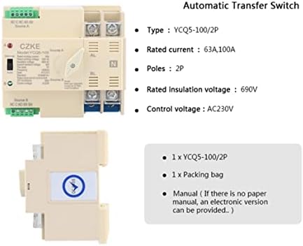 TINTAG YCQ5-100 2P 63A/100A Автоматичен превключвател предаване на хранене на Din-шина 50/60 Hz AC220V от фотоволтаична система ATS до