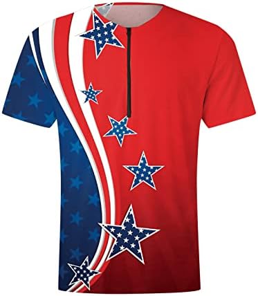 MIASHUI Мъжки Бягаща Тениска с Дълъг Ръкав, Мъжки Лятна Тениска с Флага на Деня на Независимостта, Дигитална 3D Печат, Тениска с Цип, Къси Мъжки Голяма и