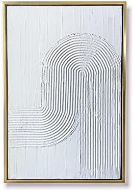 Стенно изкуство от гипс, в рамката на TheNamiCollection - бяла текстурирани 3D картина в златна рамка | Естетичен стенен