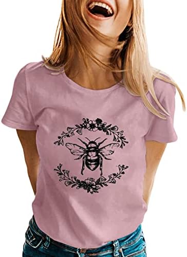 Ежедневна Тениска Топ Дамски Пролет Лято С Принтом Пчели, Тениска с Къс Ръкав и кръгло деколте, Топ, Високи Дамски Ризи