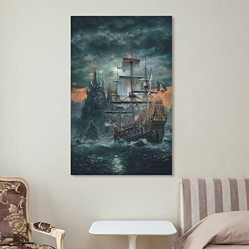 BCQ Пиратски кораби и Castlevania към морето, с монтиран на стената Арт Принт на Платно Плакат Декоративна Живопис Съвременно Изкуство