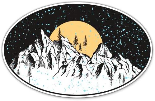 Планината през нощта, Луната, дивите гори - 5 Vinyl Стикер за автомобил за лаптоп I-Pad - Водоустойчив стикер