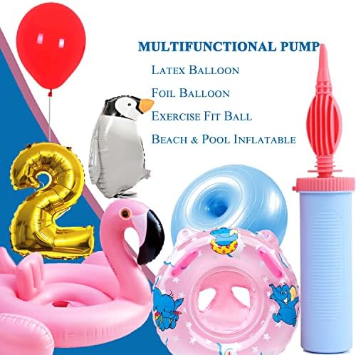 Двупосочна Ръчна помпа за балони, 2 опаковки с Различни цветове – Ръчна Въздушна помпа за детски Партита, Аксесоари за Балони, Ръчна помпа за надувания балони