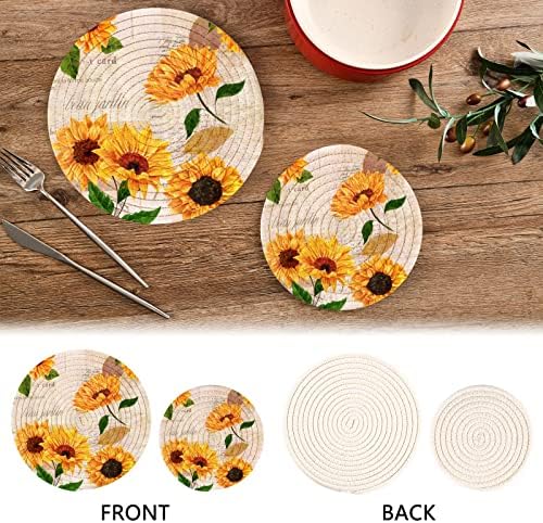 Комплект Кръгли каботажните за тенджери xigua Sunflower с 2-ма Тъкани подложки от чист Памук, Нескользящие и Топлоустойчиви Кухненски