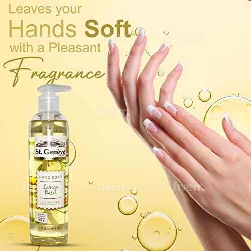 Течен сапун за ръце ST GENEVE Lemon Basil - Луксозен Естествен Сапун за измиване на ръцете с кокосово масло Първото пресоване, Сапун за