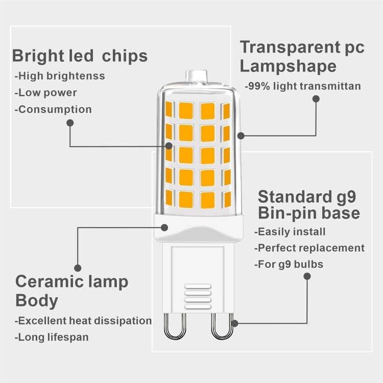 GOHDLAMP 10 Бр. led лампи G9, с регулируема яркост, Подобни на електрически крушки за полилеи с мощност 40 W, Топло Бяла светлина