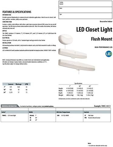 Lithonia Lighting FMMCL 18 840 PIR M4 18-Инчов led лампа за скрит монтаж в шкаф с датчик за движение, 925 Лумена, 120 Волта, 14 W, Защита от влага, Бял