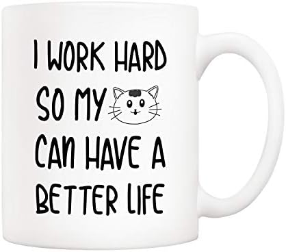 5Aup Кафеена Чаша със Забавна Цитат Котка за Любител на котките, аз Усърдно работя, за моята котка Е най-Добрият Живот, Прекрасна
