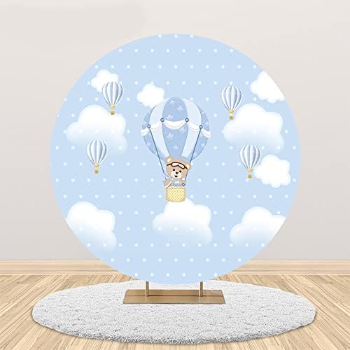 SENDY 7,2x7,2 метра Горещ Балон Мечка през Цялата Фон Корица Детски Душ Вечерни Украса за момче Синьо Небе, Бял Облак Момче Рожден