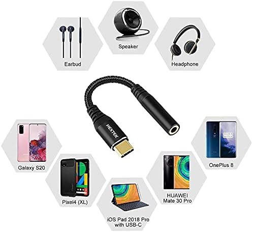 Аудиоадаптер USB C за 3,5 мм, Адаптер за слушалки с Android, USB Конектор Тип C за AUX Audio Hi-Res КПР в найлонов оплетке, Кабелен