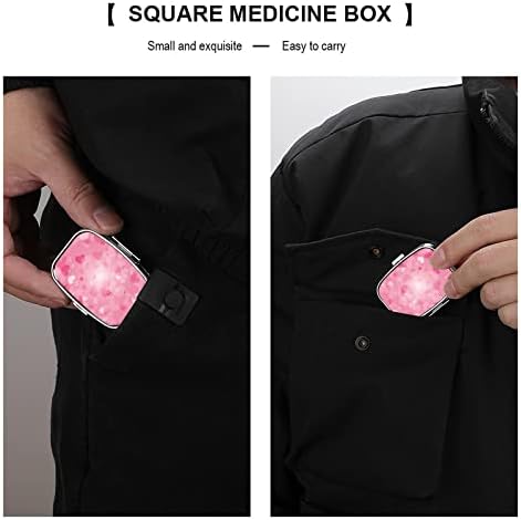Кутия за Таблетки Розово Сърце Квадратна Форма, Калъф За Медицински Таблетки, Преносима Кутия за Хапчета, Витамини Контейнер, Органайзер,