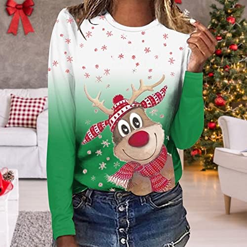 Грозни Коледни Пуловери за Жени, Мода 2023, Коледна Hoody с кръгло деколте и Дълъг Ръкав, Риза с Вратовръзка-Боя, Скъпа Блуза, Блузи