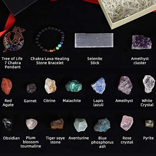 Начална колекция Chakra Therapy, определени исцеляющих кристали от 18 теми, 7 оригинални камъни чакра, 7 цветни камъни, аметист, Окачване