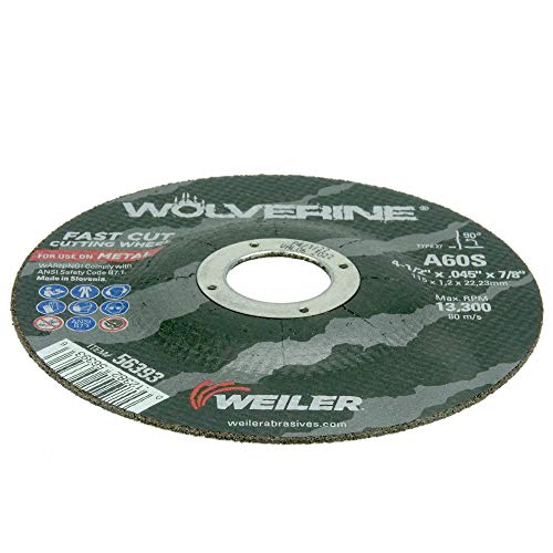 Отрезной кръг на Weiler 56393 4-1/2 x 0,045 Wolverine Type 27 Thin, A60S, 7/8 A. H. (опаковка от 25 парчета)