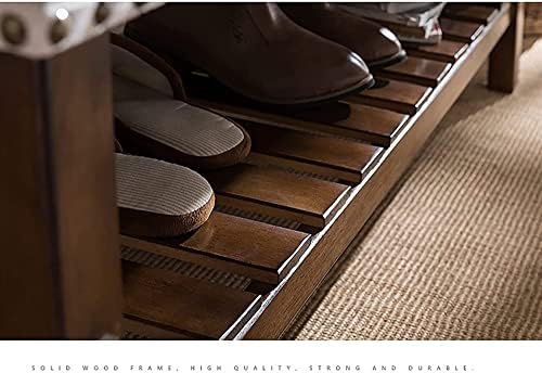 EMIBI Дървена Пейка за обувки с катарама в Ретро стил, Шкаф за обувки в коридора с Възглавница, Нощни Столче за Антре, Спалня, Дневна, Ретро стил (Цвят: Не е съвсем бяло-a,