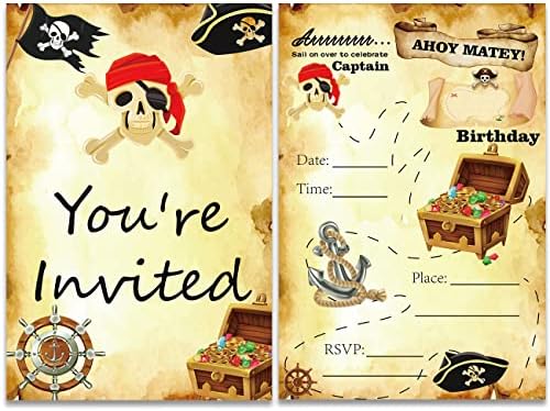 Пиратски Покани на парти в чест на рождения Ден, Заполняющий Комплект от 20 Пликове с Карта на съкровище, Пиратски Покани на Детска парти,