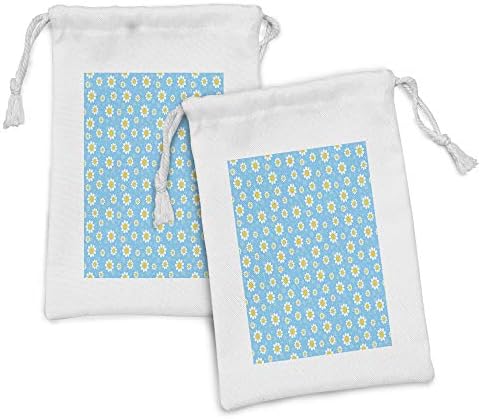 Жълто-Синя на Тъканта, чанта, Комплект от 2 теми, с шарките на лятната природа Маргаритки и Лайка на точки, Малка Чанта на