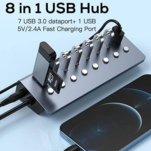 8-Портов Източник на захранване с ЦПУ USB3.0 Хъб USB удължителен кабел с адаптер 15 Вата Вкл./Изкл Подкрепа Дистрибутор на Компютърни