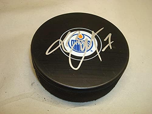 Лоран Броссуа подписа хокей шайба Едмънтън Ойлърс с автограф от 1D - за Миене на НХЛ с автограф