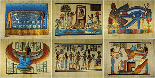 Комплект от 25 Египетски папирусов 12 x 16 (30х40 см), Оригинална Ръчно Рисувани, Древен фараон, Азбуки, Листове папирусов, Превъртане,
