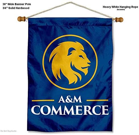 Texas A & M Commerce Lions Двупосочен Домашен Флаг и Комплект Дървени Шест за Банери